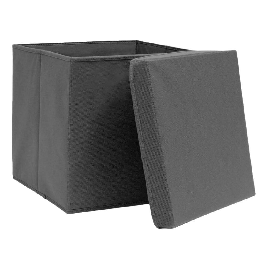 Caja de almacenamiento de tela plegable con tapa, gris