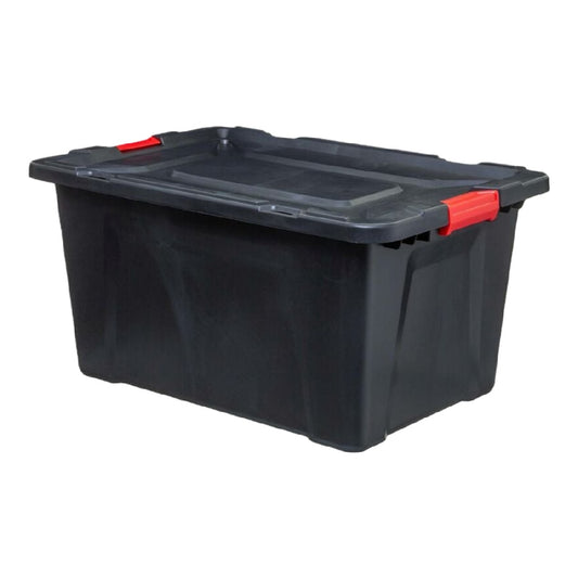 Caja de almacenamiento plástica con tapa y cierres rojos, 50 L
