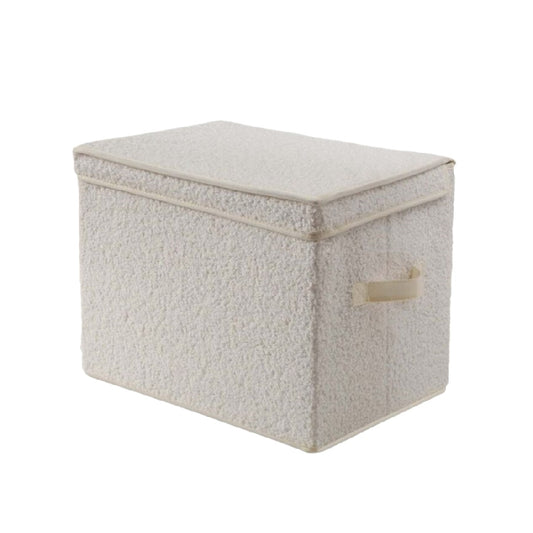 Caja de almacenamiento de tela con tapa y manijas, color beige